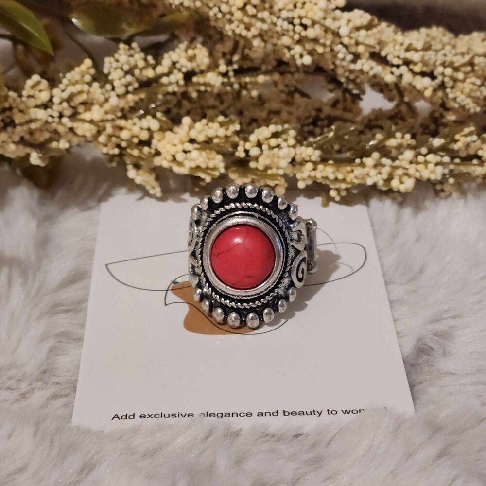 Red Crackletone Ring Adjustable Wide Band